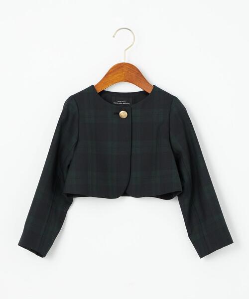 green label relaxing（グリーンレーベルリラクシング）の「T/W ブラックウォッチ ボレロ（ノーカラージャケット・キッズ・ダークグリーン・110cm/120cm/130cm）」の4枚目の写真