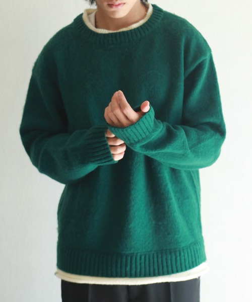 WESTSEA（ウエストシー）の「モヘヤライク起毛 レイヤード クルーネックニット（ニット/セーター・メンズ・ベージュ/グリーン/グレー・LL/L/M）」の15枚目の写真