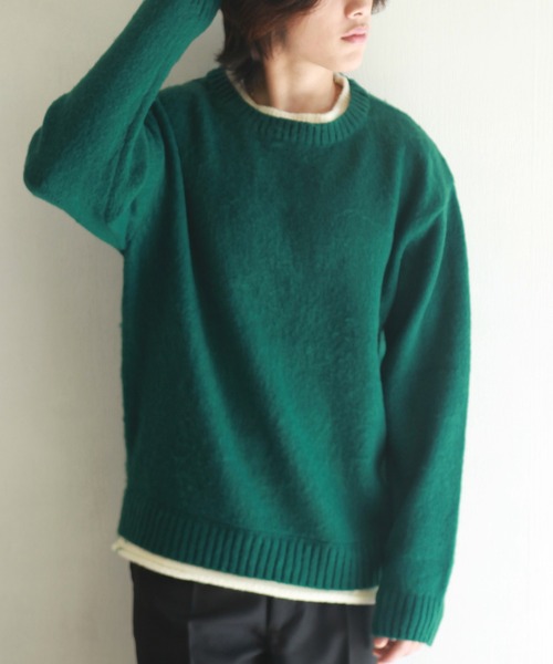 WESTSEA（ウエストシー）の「モヘヤライク起毛 レイヤード クルーネックニット（ニット/セーター・メンズ・ベージュ/グリーン/グレー・LL/L/M）」の16枚目の写真