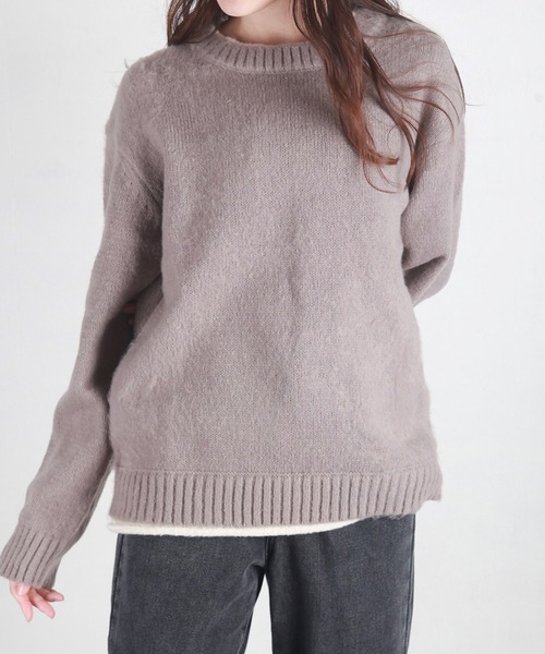 WESTSEA（ウエストシー）の「モヘヤライク起毛 レイヤード クルーネックニット（ニット/セーター・メンズ・ベージュ/グリーン/グレー・LL/L/M）」の11枚目の写真