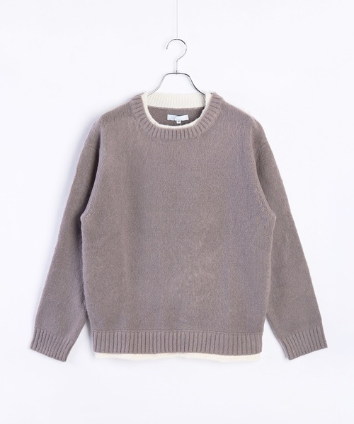 WESTSEA（ウエストシー）の「モヘヤライク起毛 レイヤード クルーネックニット（ニット/セーター・メンズ・ベージュ/グリーン/グレー・LL/L/M）」の4枚目の写真