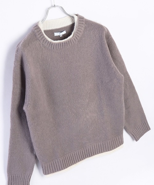 WESTSEA（ウエストシー）の「モヘヤライク起毛 レイヤード クルーネックニット（ニット/セーター・メンズ・ベージュ/グリーン/グレー・LL/L/M）」の5枚目の写真