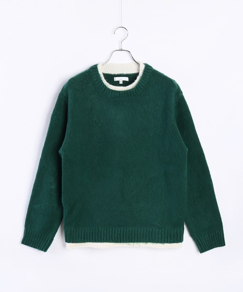 WESTSEA（ウエストシー）の「モヘヤライク起毛 レイヤード クルーネックニット（ニット/セーター・メンズ・ベージュ/グリーン/グレー・LL/L/M）」の6枚目の写真