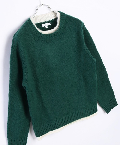 WESTSEA（ウエストシー）の「モヘヤライク起毛 レイヤード クルーネックニット（ニット/セーター・メンズ・ベージュ/グリーン/グレー・LL/L/M）」の7枚目の写真