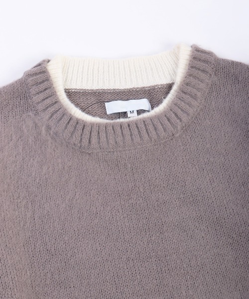 WESTSEA（ウエストシー）の「モヘヤライク起毛 レイヤード クルーネックニット（ニット/セーター・メンズ・ベージュ/グリーン/グレー・LL/L/M）」の8枚目の写真