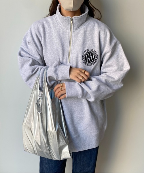 CPCM（シーピーシーエム）の「13オンス裏起毛胸刺繍ハーフシップスウェット（スウェット・レディース・グリーン/グレー/チャコールグレー・LARGE/MEDIUM）」の4枚目の写真