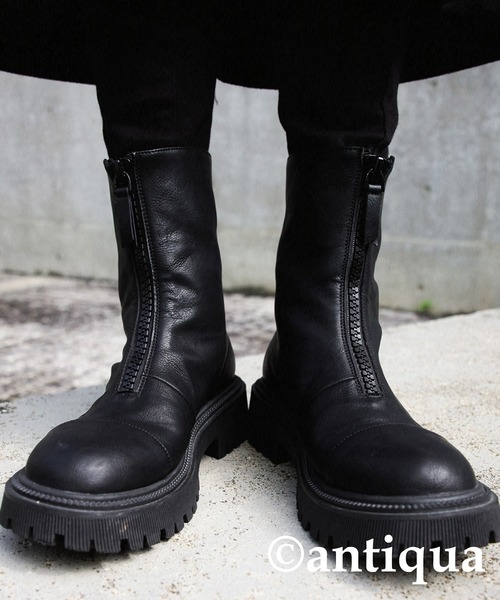 antiqua アンティカ フロントジップブーツ ブラック size38 フロントジップブーツ（ブーツ）｜antiqua（アンティカ）の