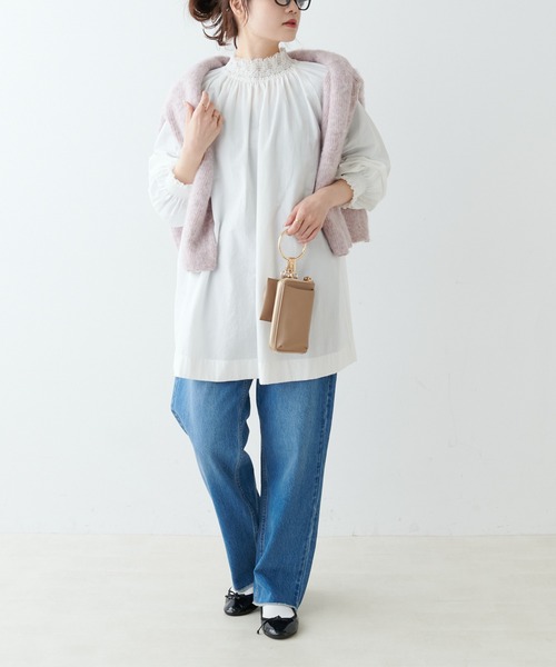 PUAL CE CIN（ピュアルセシン）の「レースシャーリングブラウス（シャツ/ブラウス・レディース・オフホワイト/ブラック・FREE）」の5枚目の写真