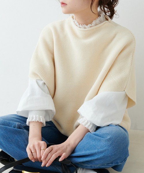 PUAL CE CIN（ピュアルセシン）の「レースシャーリングブラウス（シャツ/ブラウス・レディース・オフホワイト/ブラック・FREE）」の6枚目の写真