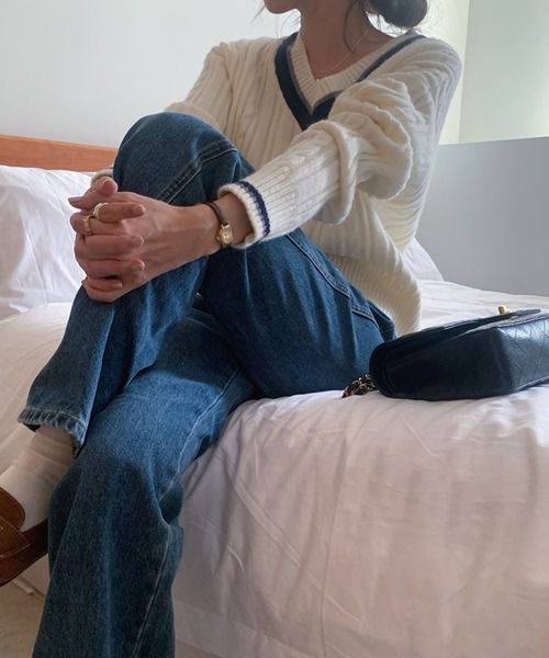 DAY CLOSET(デイ クローゼット)の「レディース Vネックケーブル編みリブニットセーター(ニット/セーター・レディース・ホワイト/ネイビー/グレー/モカ・ONE SIZE)」の7枚目の写真