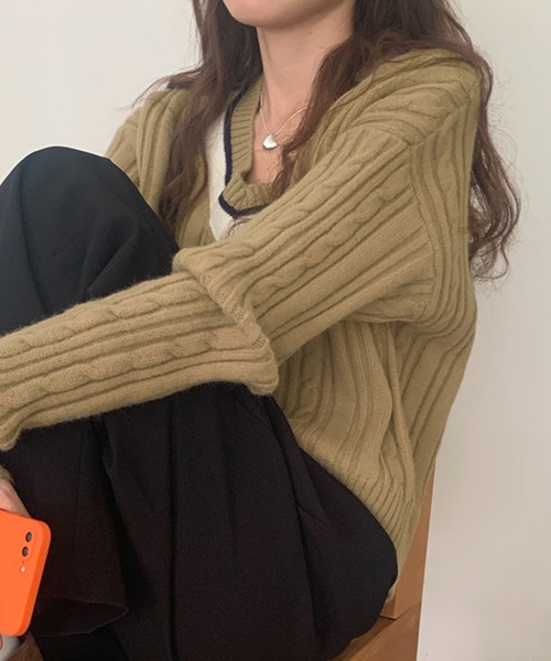 DAY CLOSET(デイ クローゼット)の「レディース Vネックケーブル編みリブニットセーター(ニット/セーター・レディース・ホワイト/ネイビー/グレー/モカ・ONE SIZE)」の13枚目の写真