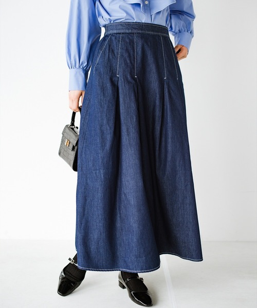 プライド　インディゴブルーのスカート woadblue ウォードブルー I line DENIM SKIRT エディター 坪田
