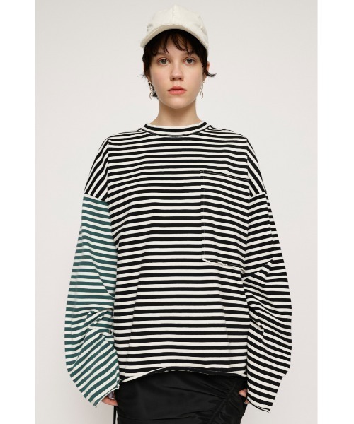 SLY（スライ）の「BIG PK C/N OVER L/S TOPS ビッグサイズ オーバーサイズ パーカー クルーネック オーバートップス（Tシャツ/カットソー・レディース・マルチ/ブラック・FREE）」の5枚目の写真