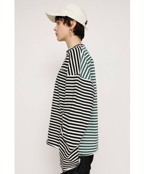 SLY（スライ）の「BIG PK C/N OVER L/S TOPS ビッグサイズ オーバーサイズ パーカー クルーネック オーバートップス（Tシャツ/カットソー・レディース・マルチ/ブラック・FREE）」の4枚目の写真