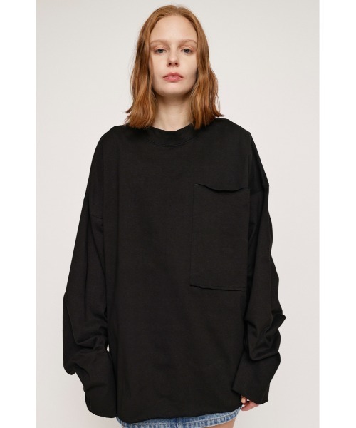 SLY（スライ）の「BIG PK C/N OVER L/S TOPS ビッグサイズ オーバーサイズ パーカー クルーネック オーバートップス（Tシャツ/カットソー・レディース・マルチ/ブラック・FREE）」の12枚目の写真