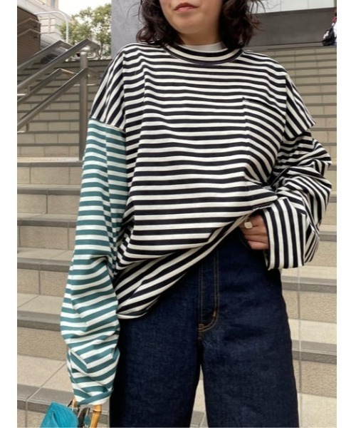 SLY（スライ）の「BIG PK C/N OVER L/S TOPS ビッグサイズ オーバーサイズ パーカー クルーネック オーバートップス（Tシャツ/カットソー・レディース・マルチ/ブラック・FREE）」の17枚目の写真