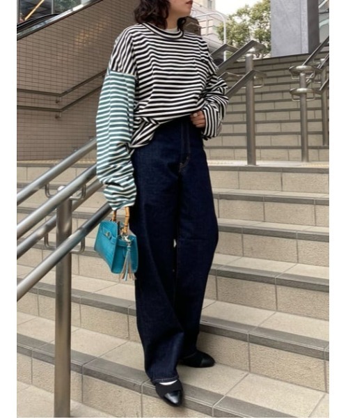 SLY（スライ）の「BIG PK C/N OVER L/S TOPS ビッグサイズ オーバーサイズ パーカー クルーネック オーバートップス（Tシャツ/カットソー・レディース・マルチ/ブラック・FREE）」の18枚目の写真