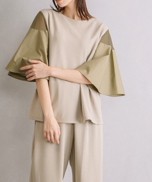 MARECHAL TERRE(マルシャルテル)の「フレアースリーブトップス(Tシャツ/カットソー・レディース・ライトグリーン/ライトグレー/モカ/ブラック・MEDIUM)」の4枚目の写真