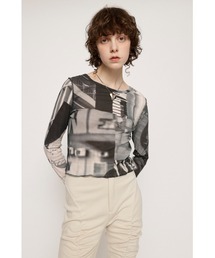 SLY | PHOTO MIXTURE TOPS フォト ミクスチュア シアー トップス 総柄 プリント クロップド丈(Tシャツ/カットソー)
