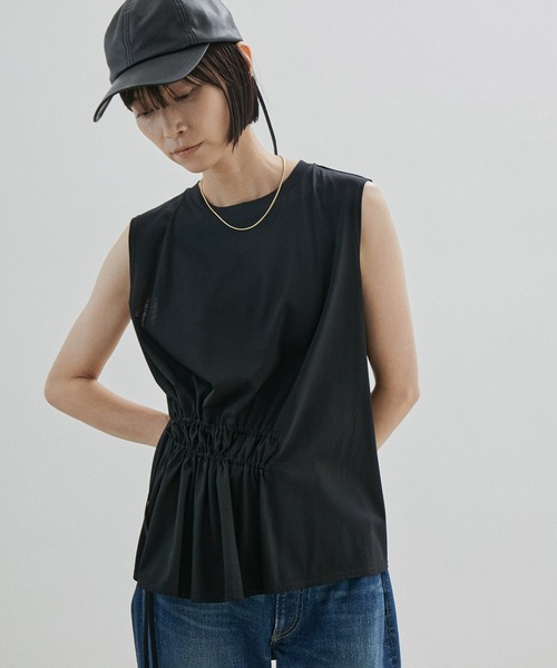 SALON adam et rope'(サロン アダム エ ロペ)の「ペプラムノースリーブTシャツ(Tシャツ/カットソー・レディース・ホワイト/ブラック・FREE)」の2枚目の写真