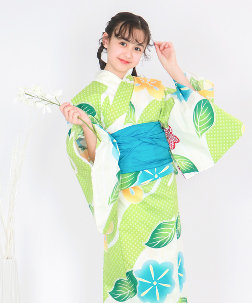 浴衣帯セット　KYOETSU KYOETSU (浴衣4点セット 綿麻/兵児帯) 浴衣 レトロ 古典柄