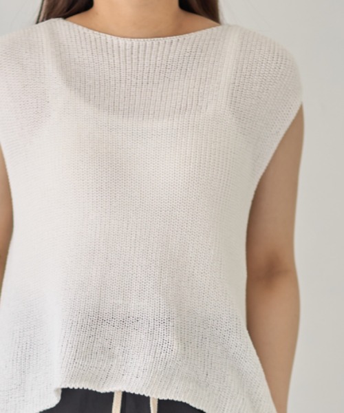 each（イーチ）の「メッシュ フレンチスリーブニット（ベスト・レディース・ブラック/ホワイト/ブルー・M-L）」の6枚目の写真