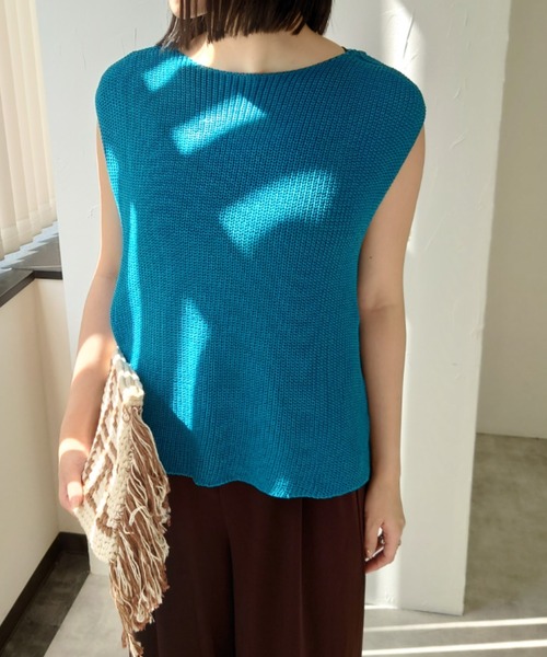 each（イーチ）の「メッシュ フレンチスリーブニット（ベスト・レディース・ブラック/ホワイト/ブルー・M-L）」の22枚目の写真