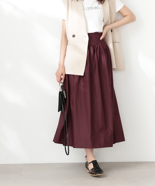 N.（N. Natural Beauty Basic）（エヌエヌナチュラルビューティーベーシック）の「◆アーチ切替ポプリンスカート（スカート・レディース・ブラック/クリーム/ワイン・MEDIUM）」の3枚目の写真