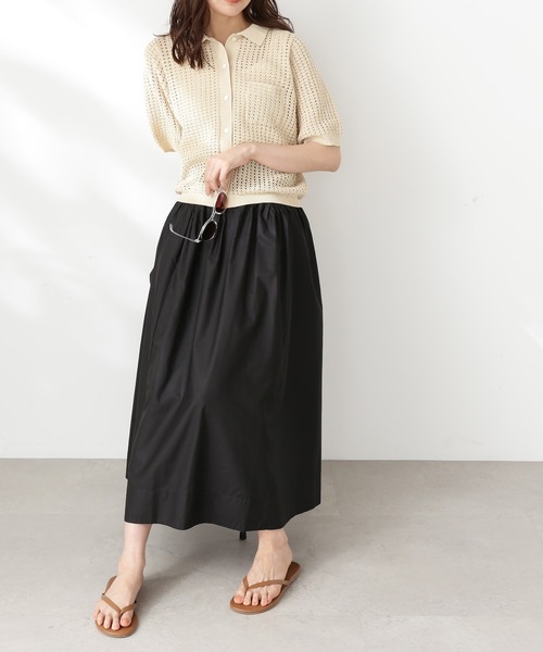 N.（N. Natural Beauty Basic）（エヌエヌナチュラルビューティーベーシック）の「◆アーチ切替ポプリンスカート（スカート・レディース・ブラック/クリーム/ワイン・MEDIUM）」の2枚目の写真