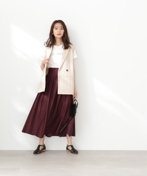 N.（N. Natural Beauty Basic）（エヌエヌナチュラルビューティーベーシック）の「◆アーチ切替ポプリンスカート（スカート・レディース・ブラック/クリーム/ワイン・MEDIUM）」の6枚目の写真