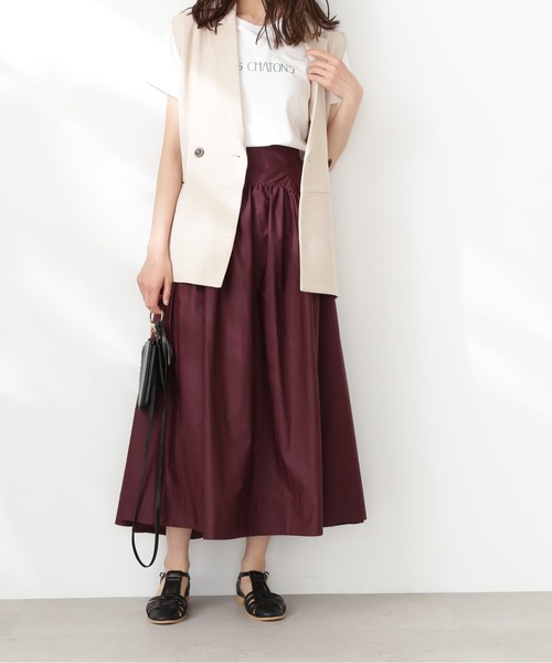 N.（N. Natural Beauty Basic）（エヌエヌナチュラルビューティーベーシック）の「◆アーチ切替ポプリンスカート（スカート・レディース・ブラック/クリーム/ワイン・MEDIUM）」の9枚目の写真