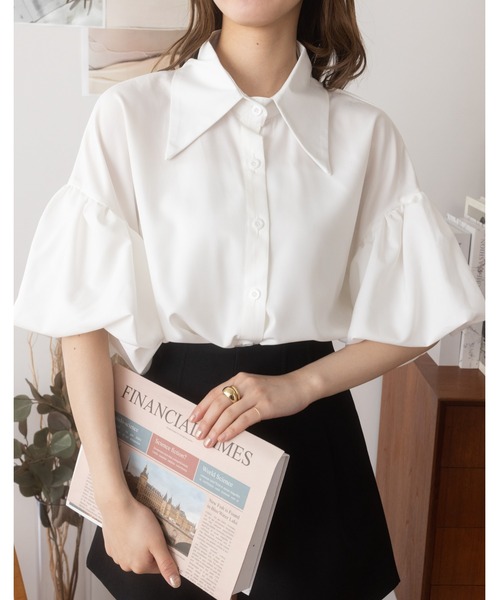 定価3.5万【美品✨】サイ ノーカラーブラウス ブザムシャツ バルーンスリーブ セール】ビッグカラーバルーンスリーブシャツブラウス（シャツ