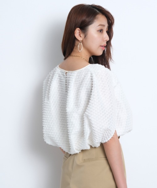 JUSGLITTY ジャスグリッティー 配色カットワークブラウス 特殊ホワイト  