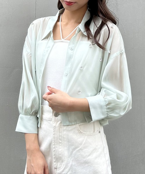 INGNI（イング）の「装飾付ラメシアーショート7分袖シャツ（シャツ/ブラウス・レディース・アイボリー/ピンク/ミント・M）」の13枚目の写真