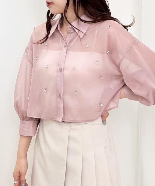 INGNI（イング）の「装飾付ラメシアーショート7分袖シャツ（シャツ/ブラウス・レディース・アイボリー/ピンク/ミント・M）」の20枚目の写真