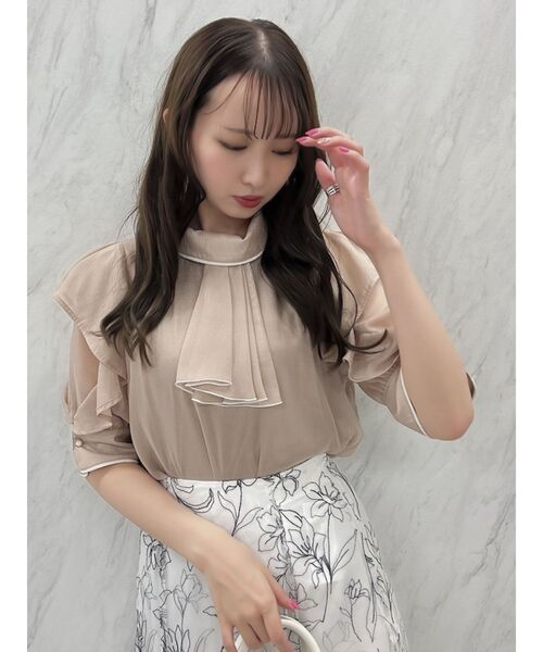 dazzlin（ダズリン）の「プリーツタイパイピングブラウス（シャツ/ブラウス・レディース・ブラック/ピンク/アイボリー・FREE）」の11枚目の写真