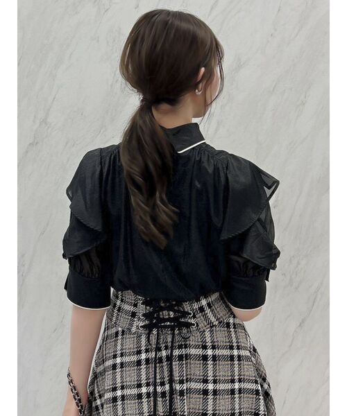 dazzlin（ダズリン）の「プリーツタイパイピングブラウス（シャツ/ブラウス・レディース・ブラック/ピンク/アイボリー・FREE）」の12枚目の写真