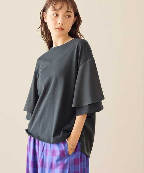 AMERICAN HOLIC（アメリカンホリック）の「異素材スリーブプルオーバー（Tシャツ/カットソー・レディース・オフホワイト/ブラック/テラコッタ・L/M）」の3枚目の写真