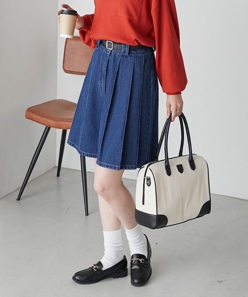 BONLECILL（ボンルシール）の「デニムプリーツキュロットパンツ