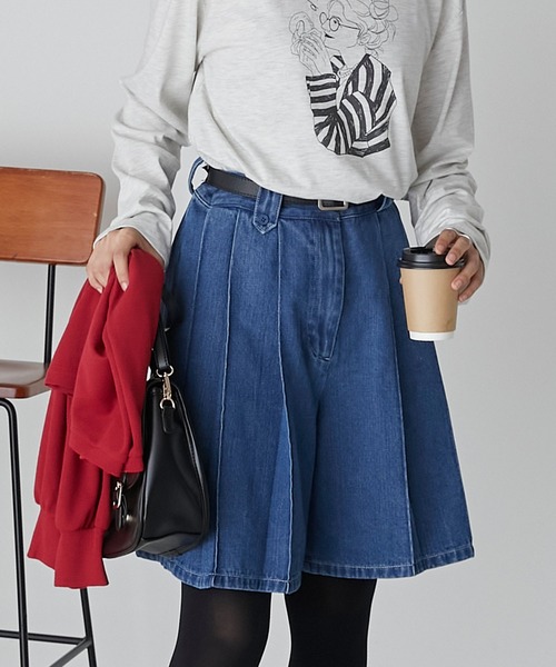 BONLECILL（ボンルシール）の「デニムプリーツキュロットパンツ