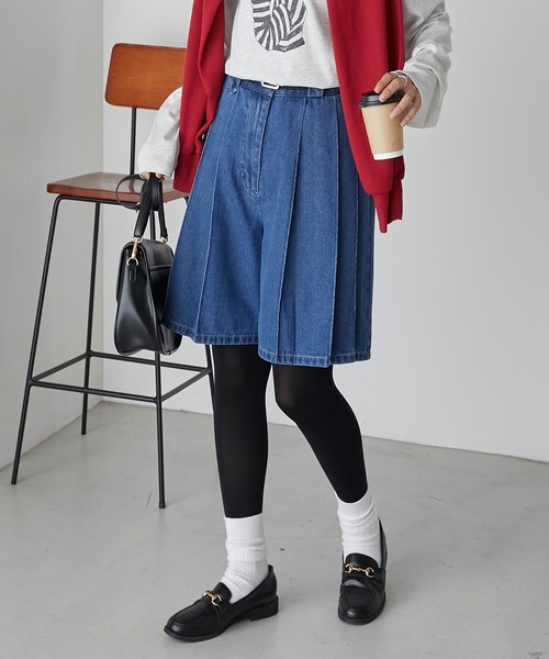 BONLECILL（ボンルシール）の「デニムプリーツキュロットパンツ