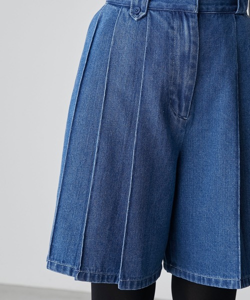 BONLECILL（ボンルシール）の「デニムプリーツキュロットパンツ