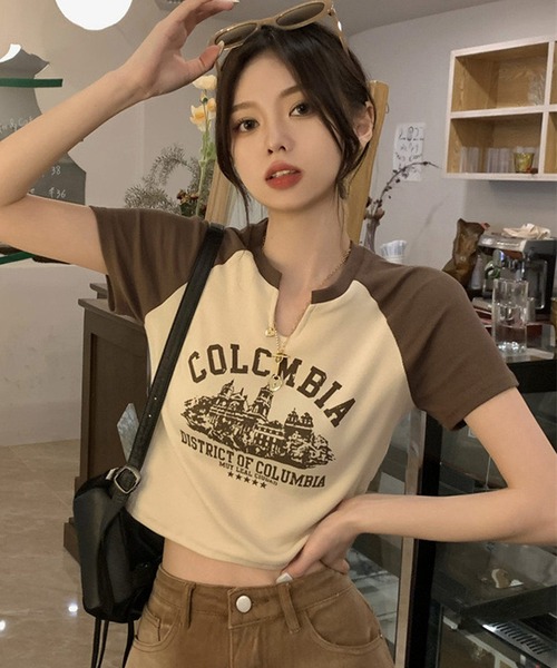 セール】韓国ファッション y2k Tシャツ ラグラン ピチT チビT 半袖