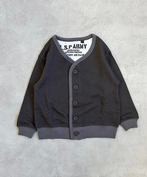 Life Support Products（ライフサポートプロダクツ）の「裏毛ミリタリーカーディガン（80～150cm）（カーディガン/ボレロ・キッズ・テラコッタ/杢グレー/ブラック・140/80/95/150/130/110/100/120/90）」の2枚目の写真