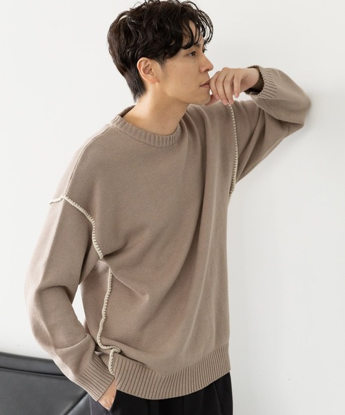 LAKOLE（ラコレ）の「ブランケットステッチクループルオーバー / 970617（ニット/セーター・メンズ・アイボリー/ブラック/オレンジ/グレイッシュベージュ/ネイビー・LARGE/MEDIUM/X-LARGE）」の4枚目の写真