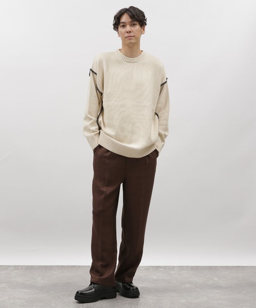 LAKOLE（ラコレ）の「ブランケットステッチクループルオーバー / 970617（ニット/セーター・メンズ・アイボリー/ブラック/オレンジ/グレイッシュベージュ/ネイビー・LARGE/MEDIUM/X-LARGE）」の7枚目の写真