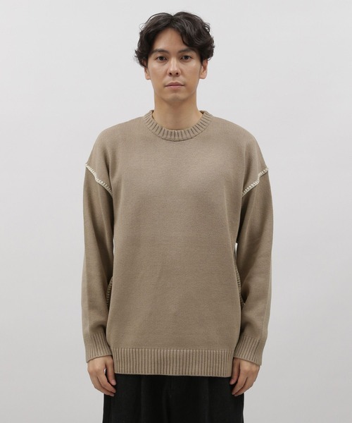 LAKOLE（ラコレ）の「ブランケットステッチクループルオーバー / 970617（ニット/セーター・メンズ・アイボリー/ブラック/オレンジ/グレイッシュベージュ/ネイビー・LARGE/MEDIUM/X-LARGE）」の10枚目の写真