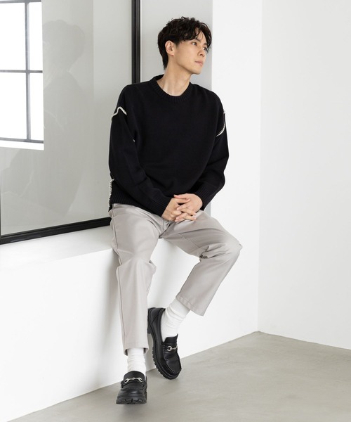 LAKOLE（ラコレ）の「ブランケットステッチクループルオーバー / 970617（ニット/セーター・メンズ・アイボリー/ブラック/オレンジ/グレイッシュベージュ/ネイビー・LARGE/MEDIUM/X-LARGE）」の22枚目の写真