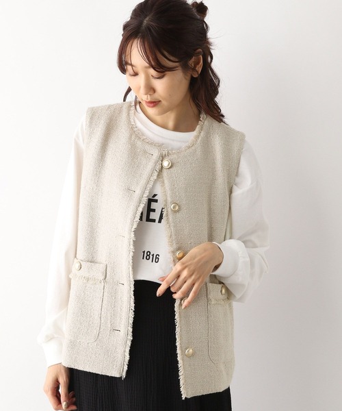 GLOBAL WORK（グローバルワーク）の「ツイードフリンジベスト/971794（ベスト・レディース・ブラック/アイボリー・FREE）」の9枚目の写真