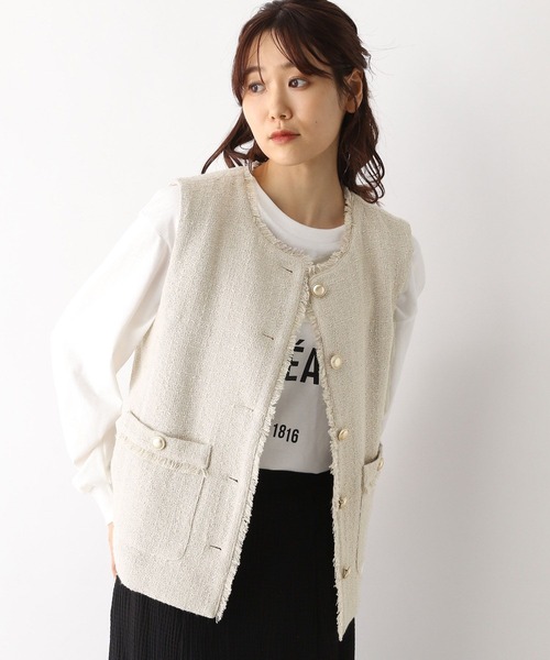 GLOBAL WORK（グローバルワーク）の「ツイードフリンジベスト/971794（ベスト・レディース・ブラック/アイボリー・FREE）」の10枚目の写真